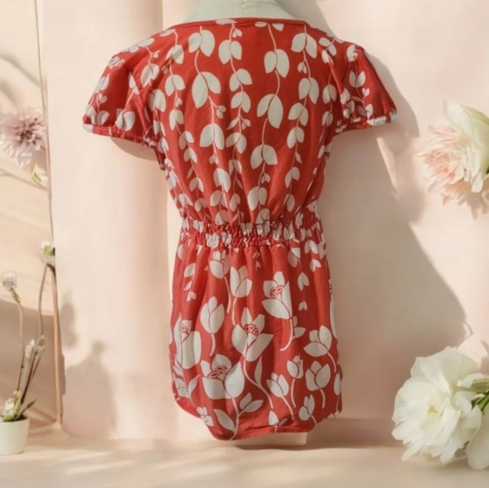 Vintage Motherhood Maternity Pink and White Floral Wrap Blouse Size Medium
